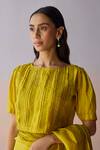 Buy_Surmaye_Yellow Organza, Silk Embroidery, Beads Round Neck Whispering Ivy Blouse _at_Aza_Fashions