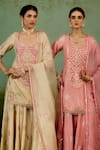 Shyam Narayan Prasad_Ivory Silk, Brocade, Organza Embroidery, Beads, Gota Patti, Kurta Sharara Set _at_Aza_Fashions