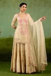 Buy_Shyam Narayan Prasad_Ivory Silk, Brocade, Organza Embroidery, Beads, Gota Patti, Kurta Sharara Set _at_Aza_Fashions
