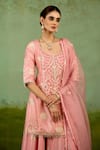 Shop_Shyam Narayan Prasad_Coral Brocade, Organza Embroidery, Gota Patti, Beads Pink Kurta Sharara Set 
