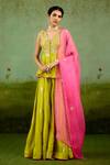 Buy_Shyam Narayan Prasad_Green Silk, Brocade, Organza Zari, Embroidery, Beads Bright Kurta Sharara Set _at_Aza_Fashions