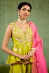 Shop_Shyam Narayan Prasad_Green Silk, Brocade, Organza Zari, Embroidery, Beads Bright Kurta Sharara Set 