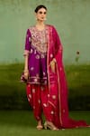 Buy_Shyam Narayan Prasad_Purple Silk, Brocade, Organza Embroidery, Gota Patti, Pink Top Dhoti Pant Set _at_Aza_Fashions
