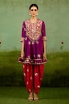 Shop_Shyam Narayan Prasad_Purple Silk, Brocade, Organza Embroidery, Gota Patti, Pink Top Dhoti Pant Set _Online_at_Aza_Fashions