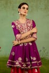 Shyam Narayan Prasad_Purple Silk, Brocade, Organza Embroidery, Gota Patti, Pink Top Dhoti Pant Set _at_Aza_Fashions