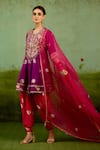 Buy_Shyam Narayan Prasad_Purple Silk, Brocade, Organza Embroidery, Gota Patti, Pink Top Dhoti Pant Set 
