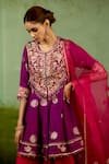 Shyam Narayan Prasad_Purple Silk, Brocade, Organza Embroidery, Gota Patti, Pink Top Dhoti Pant Set _Online