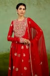 Buy_Shyam Narayan Prasad_Red Brocade, Organza Embroidery, Foil Printing, Zari Round Neck Anarkali Set 