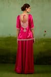 Shop_Shyam Narayan Prasad_Magenta Silk, Organza Embroidery, Zari, Beads Round Neck Pink Kurta Sharara Set _at_Aza_Fashions