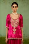 Shyam Narayan Prasad_Magenta Silk, Organza Embroidery, Zari, Beads Round Neck Pink Kurta Sharara Set _Online_at_Aza_Fashions