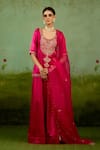 Shyam Narayan Prasad_Magenta Silk, Organza Embroidery, Zari, Beads Round Neck Pink Kurta Sharara Set _at_Aza_Fashions