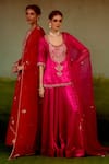Buy_Shyam Narayan Prasad_Magenta Silk, Organza Embroidery, Zari, Beads Round Neck Pink Kurta Sharara Set 