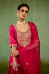 Shop_Shyam Narayan Prasad_Magenta Silk, Organza Embroidery, Zari, Beads Round Neck Pink Kurta Sharara Set 