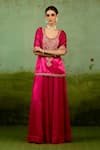 Shyam Narayan Prasad_Magenta Silk, Organza Embroidery, Zari, Beads Round Neck Pink Kurta Sharara Set _Online