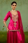 Buy_Shyam Narayan Prasad_Magenta Silk, Organza Embroidery, Zari, Beads Round Neck Pink Kurta Sharara Set _Online