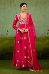 Buy_Shyam Narayan Prasad_Fuchsia Brocade, Organza Embroidery, Beads, Sequins Fuschia Pink Anarkali Set _at_Aza_Fashions