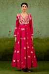 Buy_Shyam Narayan Prasad_Fuchsia Brocade, Organza Embroidery, Beads, Sequins Fuschia Pink Anarkali Set _Online_at_Aza_Fashions