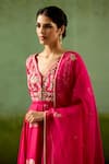 Shop_Shyam Narayan Prasad_Fuchsia Brocade, Organza Embroidery, Beads, Sequins Fuschia Pink Anarkali Set _Online_at_Aza_Fashions