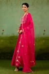 Shyam Narayan Prasad_Fuchsia Brocade, Organza Embroidery, Beads, Sequins Fuschia Pink Anarkali Set _at_Aza_Fashions