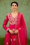 Buy_Shyam Narayan Prasad_Fuchsia Brocade, Organza Embroidery, Beads, Sequins Fuschia Pink Anarkali Set 