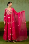 Shop_Shyam Narayan Prasad_Fuchsia Brocade, Organza Embroidery, Beads, Sequins Fuschia Pink Anarkali Set 