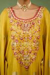 Shyam Narayan Prasad_Yellow Silk, Brocade Embroidery, Gota Patti, Sequins Round Kaftan And Trouser Set _at_Aza_Fashions