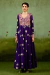 Shop Shyam Narayan Prasad Purple Silk, Brocade, Organza Embroidery, Foil Heliotrope Anarkali Set Online at Aza Fashions Shop_Shyam Narayan Prasad_Purple Silk, Brocade, Organza Embroidery, Foil Heliotrope Anarkali Set _Online_at_Aza_Fashions