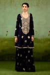 Shyam Narayan Prasad Navy Silk, Brocade, Organza Embroidery, Sequins, Zari Blue Kurta Sharara Set at Aza Fashions Shyam Narayan Prasad_Navy Silk, Brocade, Organza Embroidery, Sequins, Zari Blue Kurta Sharara Set _at_Aza_Fashions