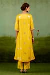 Shop_Shyam Narayan Prasad_Yellow Silk, Brocade, Organza Embroidery V-neck Vibrant Kurta Set _at_Aza_Fashions