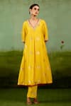 Buy_Shyam Narayan Prasad_Yellow Silk, Brocade, Organza Embroidery V-neck Vibrant Kurta Set _at_Aza_Fashions