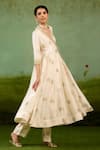 Shyam Narayan Prasad_Ivory Brocade, Silk Embroidery, Zari V-neck Angrakha And Pant Set _Online