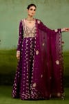 Shyam Narayan Prasad_Wine Georgette, Silk, Brocade, Organza Embroidery, Stones, Purple Anarkali Set _Online_at_Aza_Fashions