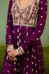 Buy_Shyam Narayan Prasad_Wine Georgette, Silk, Brocade, Organza Embroidery, Stones, Purple Anarkali Set _Online_at_Aza_Fashions
