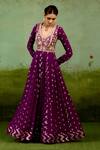 Shyam Narayan Prasad_Wine Georgette, Silk, Brocade, Organza Embroidery, Stones, Purple Anarkali Set _at_Aza_Fashions