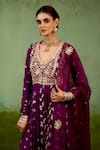 Shop_Shyam Narayan Prasad_Wine Georgette, Silk, Brocade, Organza Embroidery, Stones, Purple Anarkali Set 