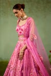 Buy_Shyam Narayan Prasad_Pink Silk, Organza Embroidery, Sequins, Gota Patti, Tassels Lehenga Set _Online_at_Aza_Fashions