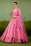 Shop_Shyam Narayan Prasad_Pink Silk, Organza Embroidery, Sequins, Gota Patti, Tassels Lehenga Set _Online