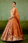 Shyam Narayan Prasad Rust Silk, Organza Embroidery, Zari, Sequins, Beads, Orange Lehenga Set at Aza Fashions Shyam Narayan Prasad_Rust Silk, Organza Embroidery, Zari, Sequins, Beads, Orange Lehenga Set _at_Aza_Fashions