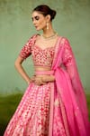Shyam Narayan Prasad Pink Silk, Organza Embroidery, Metallic Thread, Applique, Beads, Lehenga Set Online at Aza Fashions Shyam Narayan Prasad_Pink Silk, Organza Embroidery, Metallic Thread, Applique, Beads, Lehenga Set _Online_at_Aza_Fashions