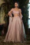 Buy_Shashank Arya_Pink Georgette, Tulle, Organza Sequins, Crystals, Beads Foil Lehenga Set _at_Aza_Fashions