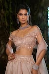Buy_Shashank Arya_Pink Georgette, Tulle, Organza Sequins, Crystals, Beads Foil Lehenga Set _Online_at_Aza_Fashions