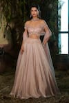Shop_Shashank Arya_Pink Georgette, Tulle, Organza Sequins, Crystals, Beads Foil Lehenga Set _Online_at_Aza_Fashions