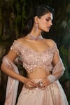 Shashank Arya_Pink Georgette, Tulle, Organza Sequins, Crystals, Beads Foil Lehenga Set _at_Aza_Fashions