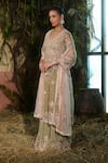 Shop_Shashank Arya_Green Georgette, Tulle Sequins, Pearls, Crystals, Embroidery Kurta Sharara Set _Online_at_Aza_Fashions