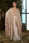 Buy_Shashank Arya_Gold Georgette Sequins, Beads, Crystals Embellished Kaftan Top And Sharara Set _at_Aza_Fashions