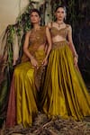 Shop Shashank Arya Olive Green Crinkle, Satin, Dupion Sequins, Beads, Embroidered Lehenga Set Online at Aza Fashions Shop_Shashank Arya_Olive Green Crinkle, Satin, Dupion Sequins, Beads, Embroidered Lehenga Set _Online_at_Aza_Fashions