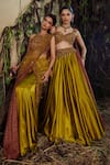 Shashank Arya Olive Green Crinkle, Satin, Dupion Sequins, Beads, Embroidered Lehenga Set at Aza Fashions Shashank Arya_Olive Green Crinkle, Satin, Dupion Sequins, Beads, Embroidered Lehenga Set _at_Aza_Fashions