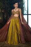 Buy Shashank Arya Olive Green Crinkle, Satin, Dupion Sequins, Beads, Embroidered Lehenga Set Buy_Shashank Arya_Olive Green Crinkle, Satin, Dupion Sequins, Beads, Embroidered Lehenga Set