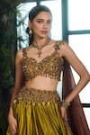 Shop Shashank Arya Olive Green Crinkle, Satin, Dupion Sequins, Beads, Embroidered Lehenga Set Shop_Shashank Arya_Olive Green Crinkle, Satin, Dupion Sequins, Beads, Embroidered Lehenga Set