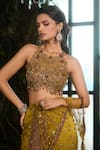 Shashank Arya_Green Crinkle, Satin, Knit, Net Sequins, Pre-draped Concept Saree With Blouse _Online_at_Aza_Fashions